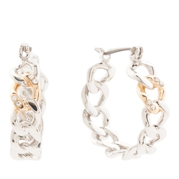 All Saints Jewelry - AllSaints Small Frozen Curb Chain Two Tone Brass Metal Accents Hoop Earrings New